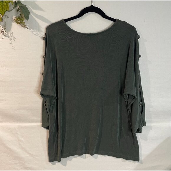 Travelers By Chico's Women's Top Size 4 Button Sleeve Detail Olive Green - Picture 4 of 16
